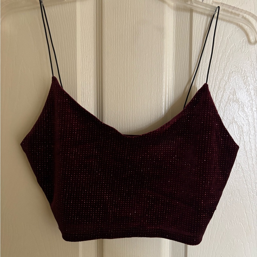 Elegant Burgundy Velvet Women's Crop Top